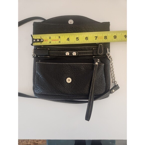 Nine West Black Crossbody Purse Multipocketed Pebble Faux Leather Fold Over - Picture 6 of 9